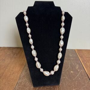 Vintage large Oversized Faux Freshwater Pearl Pink Bead‎ 30 inch Necklace
